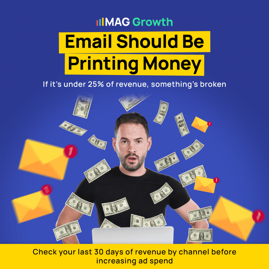 dtc email and sms glossary - Email Should Be Printing Money if it's under 25% of revenue, something's broken